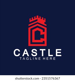 Letter c castle logo icon design template
