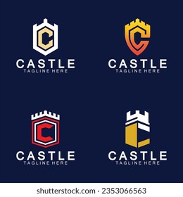Letter c castle logo icon design template