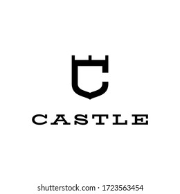 Plantilla vectorial de diseño de logotipo de forma de castillo C de letra C