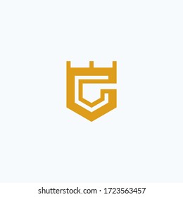 Plantilla vectorial de diseño de logotipo de forma de castillo C de letra C