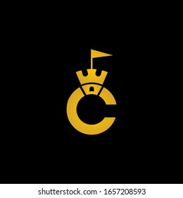 letter c with castle simple vector logo design