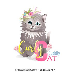 Letter C is for Cat. Cute animal letters alphabet for children education project. Funny kitten representing letter C, for studying ABC with Kids. Vector isolated animal lettering cartoon.