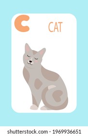 Letter C, Cat, educational, learning the alphabet cards for kids.