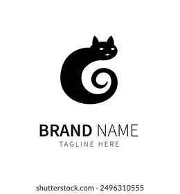 letter C cat logo with black color