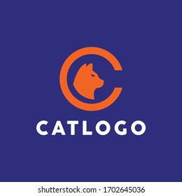 Carta C Para diseño de gatos, plantilla vectorial con estilo concepto de tienda de mascotas moderno.