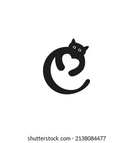 letra C y diseño vectorial de gato para iconos, símbolos o logotipos. adecuado para el logotipo de identidad de marca de tienda de mascotas