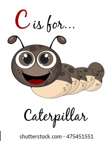Letter C is for caterpillar educational card. Isolated on white background