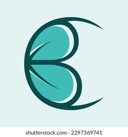 Letter C, CB monogram logo. Decorative creative font icon isolated on light fund. Elegant symbol for beauty spa, gift boutique, natural, fresh food brand. Alphabet initial. Green leaf, plant, flower.