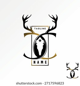 Letter C or CC with deer head and horns mascot animal adventure sport hunting logo design graphic concept creative premium vector stock image top sell