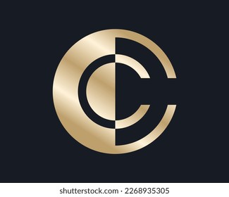 Letter C or CC Initials Gold Luxury Golden Classy Elegant Simple Minimal Icon Vector Logo Design