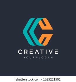 Letter C CC Logo with hexagon concept. Template Illustration Business Company Vector Logo Design. - vector