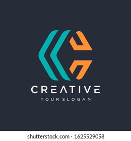 Letter C CC Logo with hexagon concept. Template Illustration Business Company Vector Logo Design. - vector