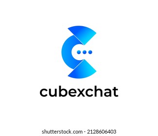 letter c with chat logo design vector