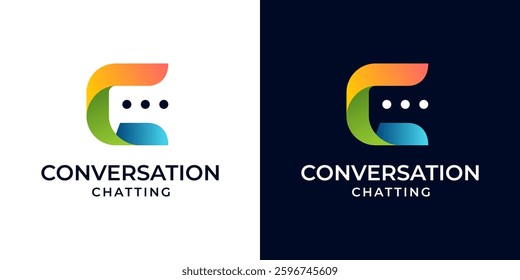 Letter C chat logo design template. Consulting chat, education talk logo design vector illustration. Bubble chat logo in colorful modern style. Vector logo of talk, conversation, discuss, technology
