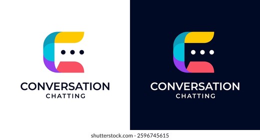 Letter C chat logo design template. Consulting chat, education talk logo design vector illustration. Bubble chat logo in colorful modern style. Vector logo of talk, conversation, discuss, technology