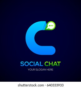 Letter C with Chat logo, Social Talk, Social media, Abstract speak, Sphere speech bubble logotype