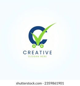 Letter C Check Mark  Logo. Online Store Mart Shopping Logo design Vector Image