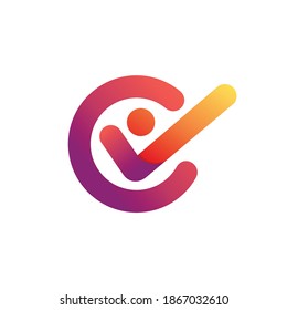 letter C for the checkmark symbol. person voting logo vector illustration