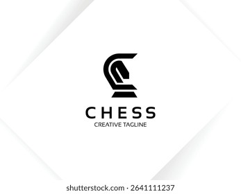 Letter C chess logo design template. Monogram knight logo