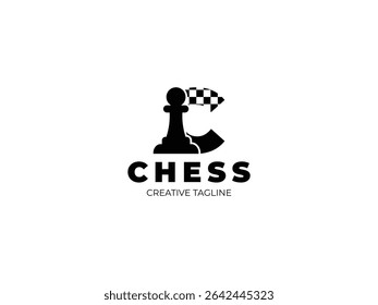 Letter C chess logo design with pawn and chess board