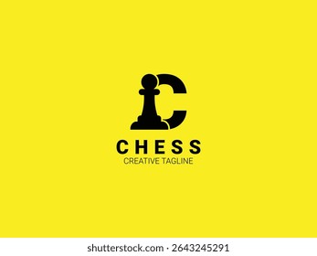 Letter C chess logo with pawn. Chess sport monogram logo template