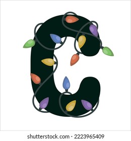 Letter C with Christmas Lights Winter Holidays Monogram