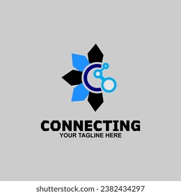 Letter C with Circle Connected Dots. Network Logo.