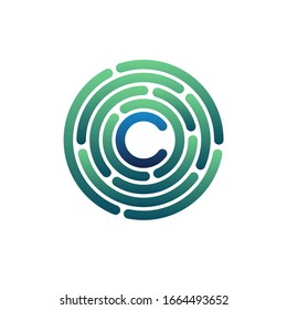 Letter C circle labyrinth logo Minimal round sign design Geometric icon template Digital emblem Simple circular monogram Modern line element 