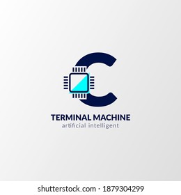 letter C circuit logo. terminal machine for technology, gadget, artificial intelligent