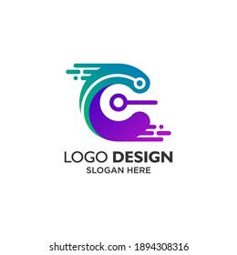 Letter C and circuits for technology and app logo design