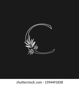 Letter C Classic Silver Vintage  logo icon. Vector logo design concept classic vintage  nature leaves  with letter logo silver color.