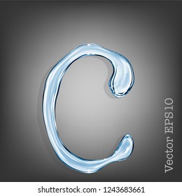 Letter c from clear transparent bluish water droplets. Vector EPS 10.