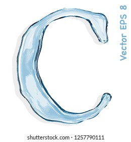 Letter C from clear transparent bluish water droplets. Vector EPS 8.