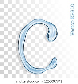 Letter c from clear transparent bluish water droplets. Vector EPS 10.