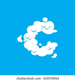 Letter C cloud font symbol. White Alphabet sign on blue sky