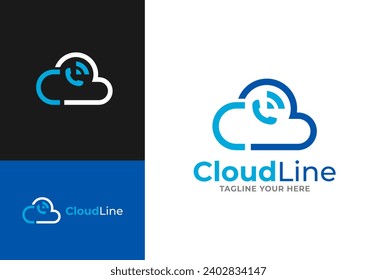 Carta C Teléfono en línea nublada, Cloud Phone Call Wifi Vector Logo de Ilustración para tecnología, comunicación, web, etc.