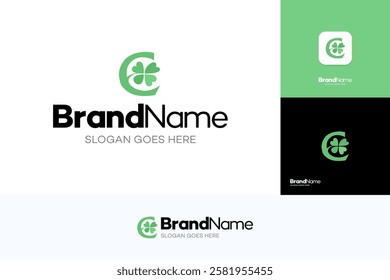 Letter C Clover flower Logo, Initial C integrated with icon clover combination Logo template element, Simple clover leaf logo