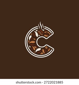 Letra C con diseño de Vector plano de icono de logotipo de granos de café.
