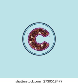 letra c com grãos de café ícone do logotipo design de vetor plano.
