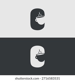 Letter C Coffee Cup Logo. Kreatives Logo-Design mit einer dampfenden Kaffeetasse, die in den negativen Bereich des Buchstaben C integriert ist. Ideal für Cafés, Kaffeeröster oder Frühstücksbars