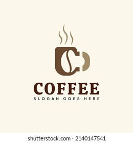 Letter C Coffee Logo, Cup and Coffee Bean Shape