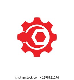 letter c cog machine adjustable wrench logo vector