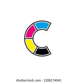 Letter C Color Segment Symbol Vector