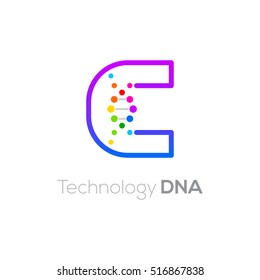 Letter C colorful with abstract biotechnology dna logotype. Medicine, science, laboratory,Technology DNA vector concept