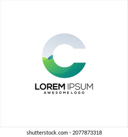 Letter C Colorful Gradient Water Template