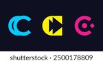 Letter C colorful icon logo vector. Funny pacman letter C graphic