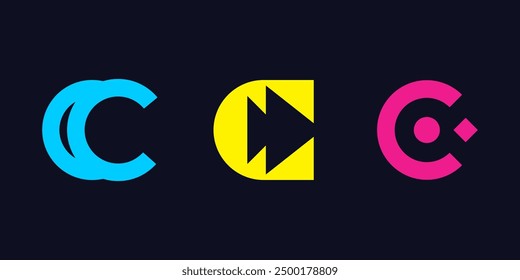 Letter C colorful icon logo vector. Funny pacman letter C graphic