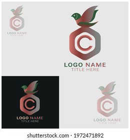 Letter C Colorful Poly Overlay Logo Design Template Element, With bird.