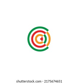 Letter C Colorful Stripes Target Dart Symbol Logo Vector