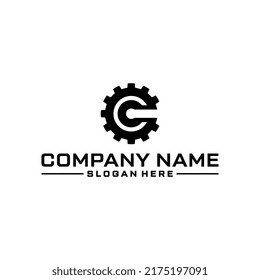Letter c combination gear logo design vector illustration